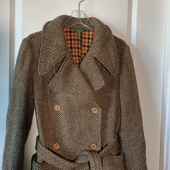 UNITED COLORS OF BENETTON Vintage Brown Houndstooth Jacket - Size 46 (Medium) - Picture 2 of 16